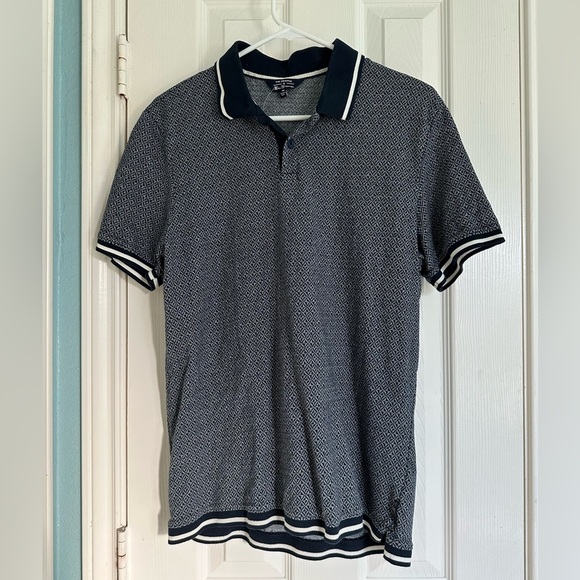 Ben Sherman Navy Blue and Gray Geometric Pattern Polo size Medium - Picture 1 of 7